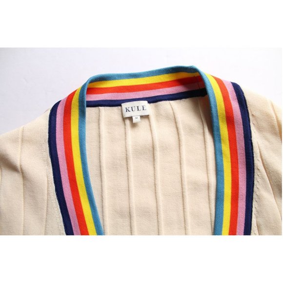 Kule Anthropologie Rainbow Contrast Cardigan Cream Multi Size Medium - Picture 7 of 10